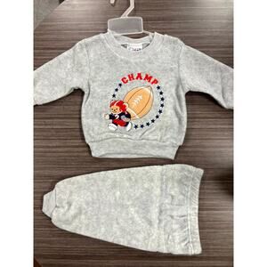 Vintage Teddy Boom Sweatshirt Pants Set Boys Size 6-9M Gray Football Bear